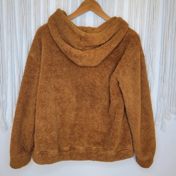 BLOOMING JOLLY Brown Sherpa Full Zip Hoodie w/ Colorful Tribal Pockets - Picture 5 of 7